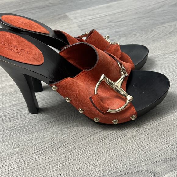 Auth Gucci Platform Horsebit Open-Toe Mules Sandals Orange Size EUR 37.5 - Picture 2 of 5